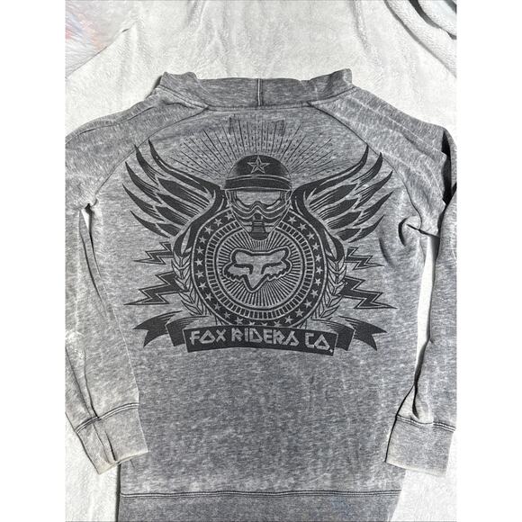 Fox Riders Co Hoodie Mens Large Gray Zip Up Sherpa Fleece Lined Wing Graphic - Picture 7 of 7
